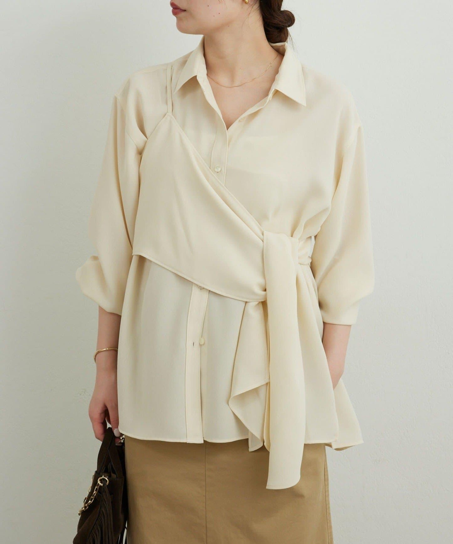 單肩疊穿設計 襯衫