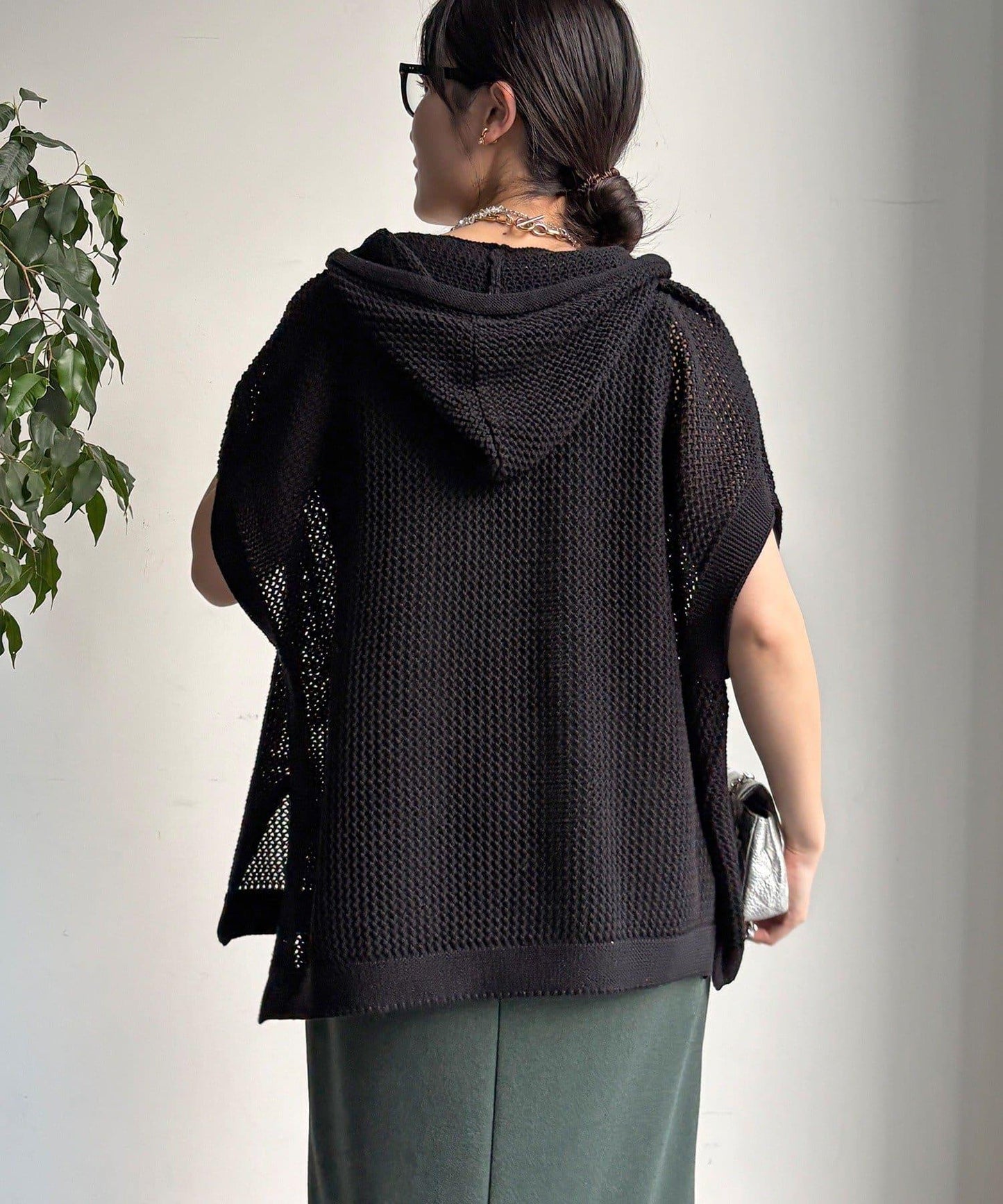 棉質針織網眼連帽背心