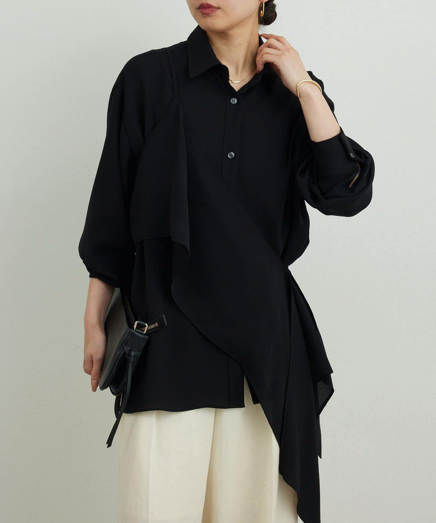 單肩疊穿設計 襯衫