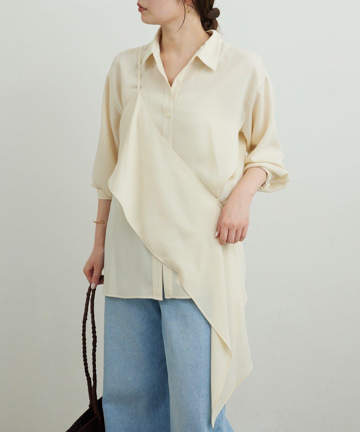 單肩疊穿設計 襯衫