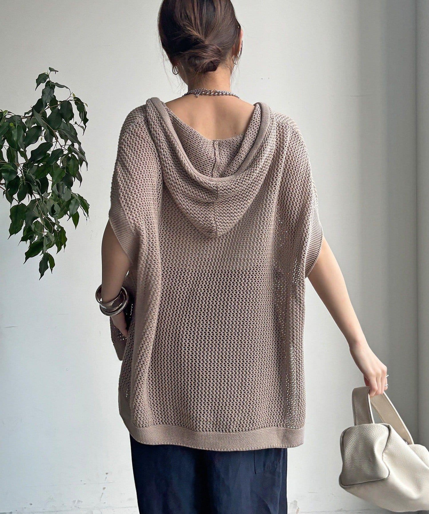 棉質針織網眼連帽背心