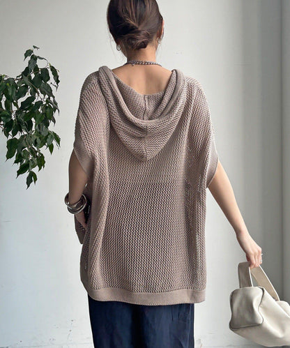 棉質針織網眼連帽背心