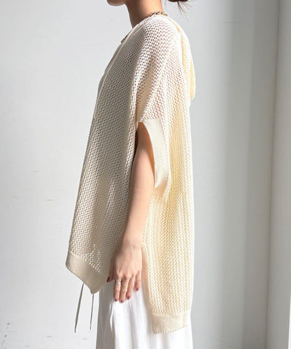 棉質針織網眼連帽背心