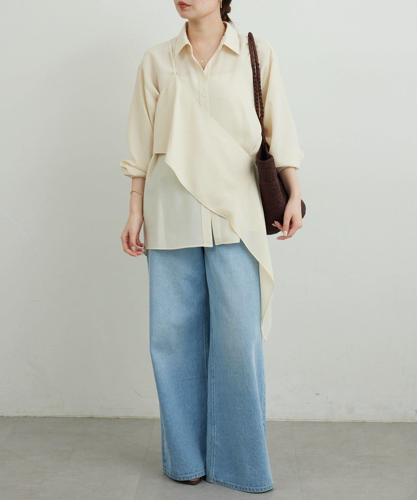 單肩疊穿設計 襯衫