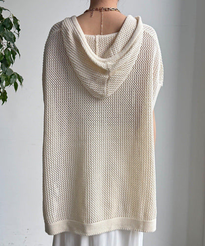 棉質針織網眼連帽背心