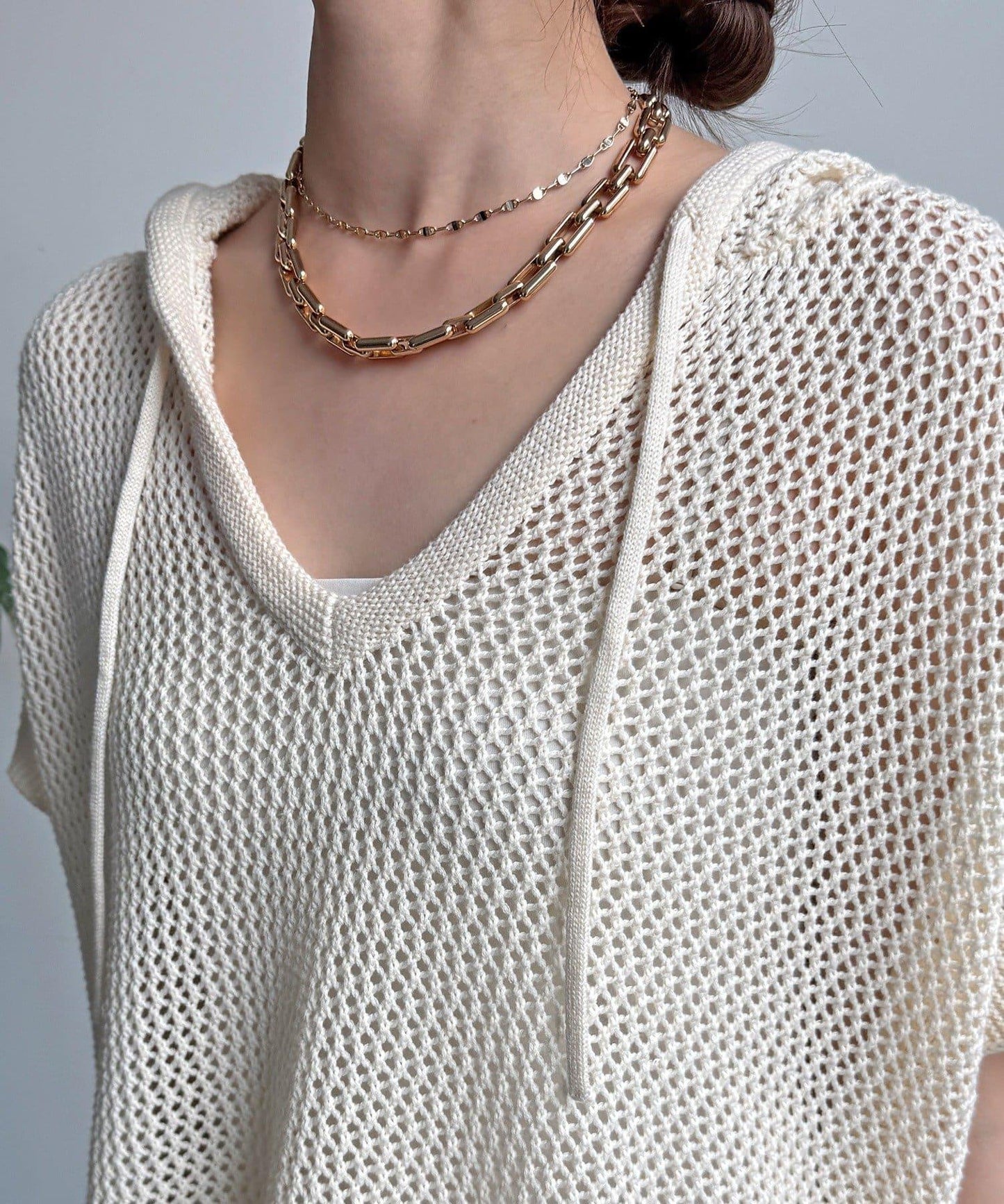 棉質針織網眼連帽背心