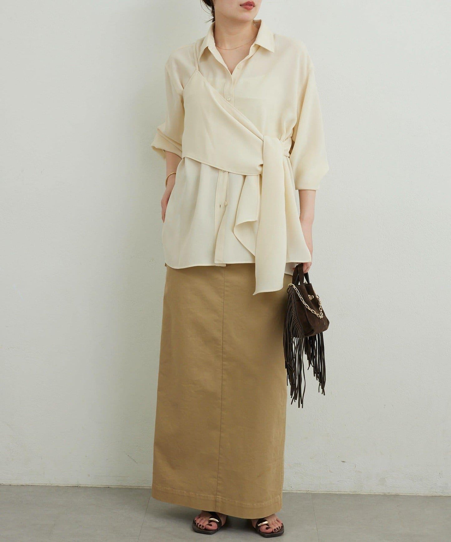 單肩疊穿設計 襯衫