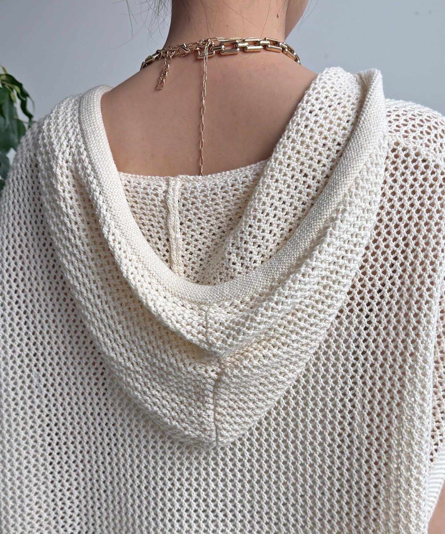 棉質針織網眼連帽背心