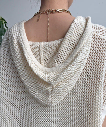 棉質針織網眼連帽背心