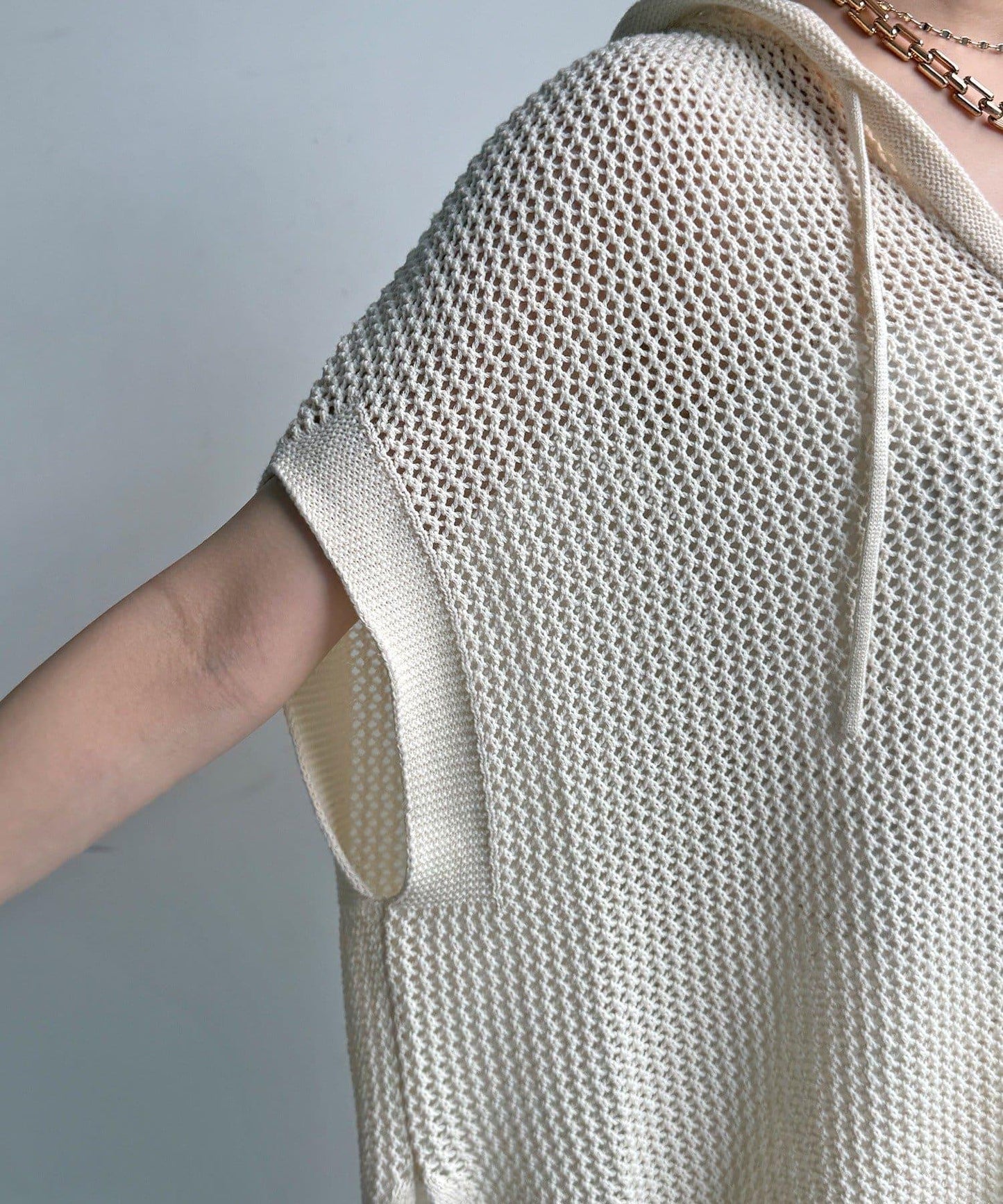 棉質針織網眼連帽背心