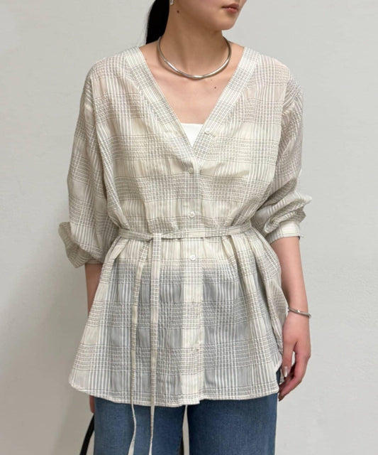 薄紗格紋設計襯衫