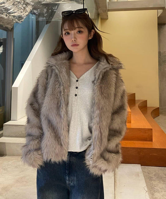 雙拉鍊毛絨短款外套