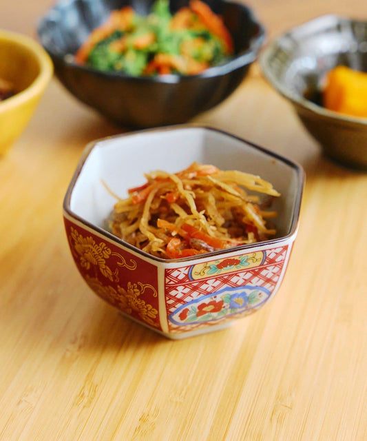 六角造型 桔梗與家常菜圖案 小碗