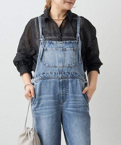 天絲混紡牛仔揹帶褲