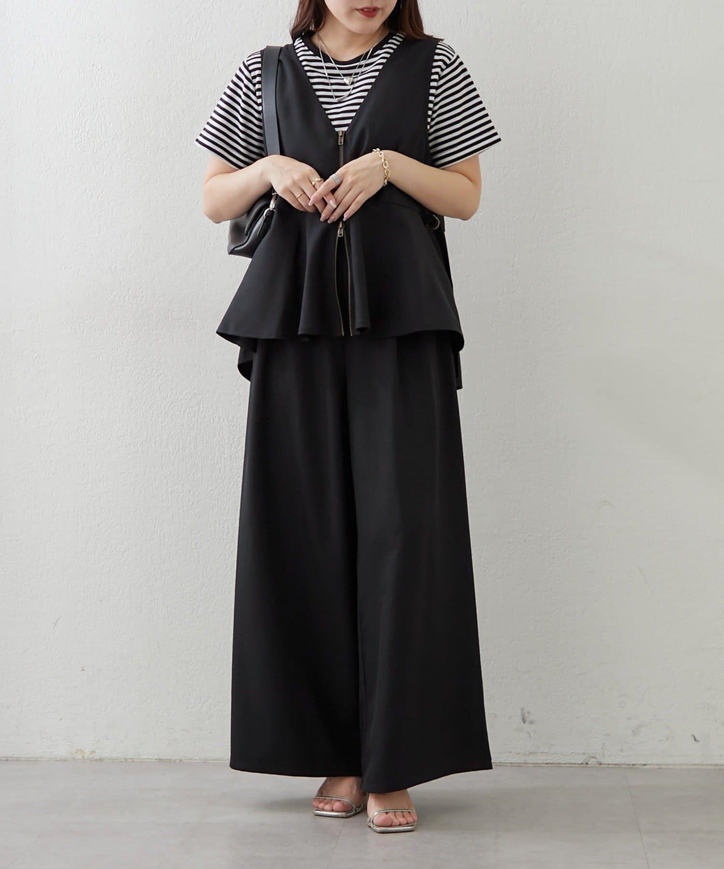 兩件套 WZIP 荷葉邊馬甲 闊腿褲套裝