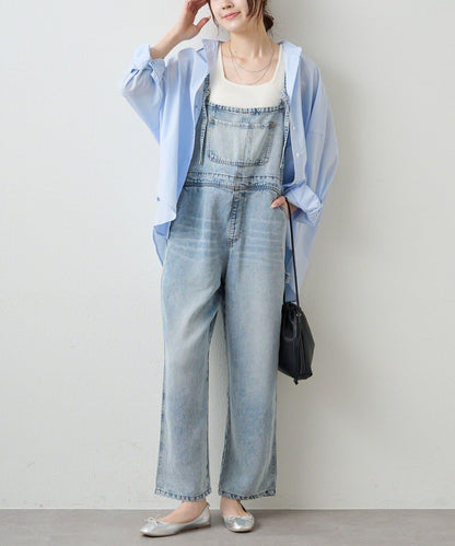 天絲混紡牛仔揹帶褲