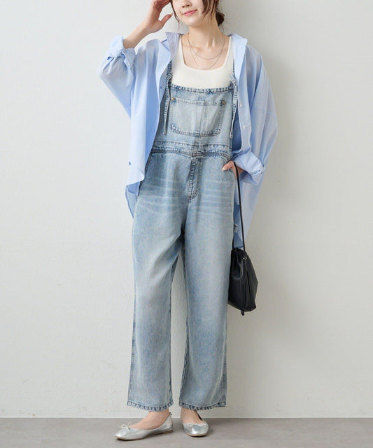 天絲混紡牛仔揹帶褲