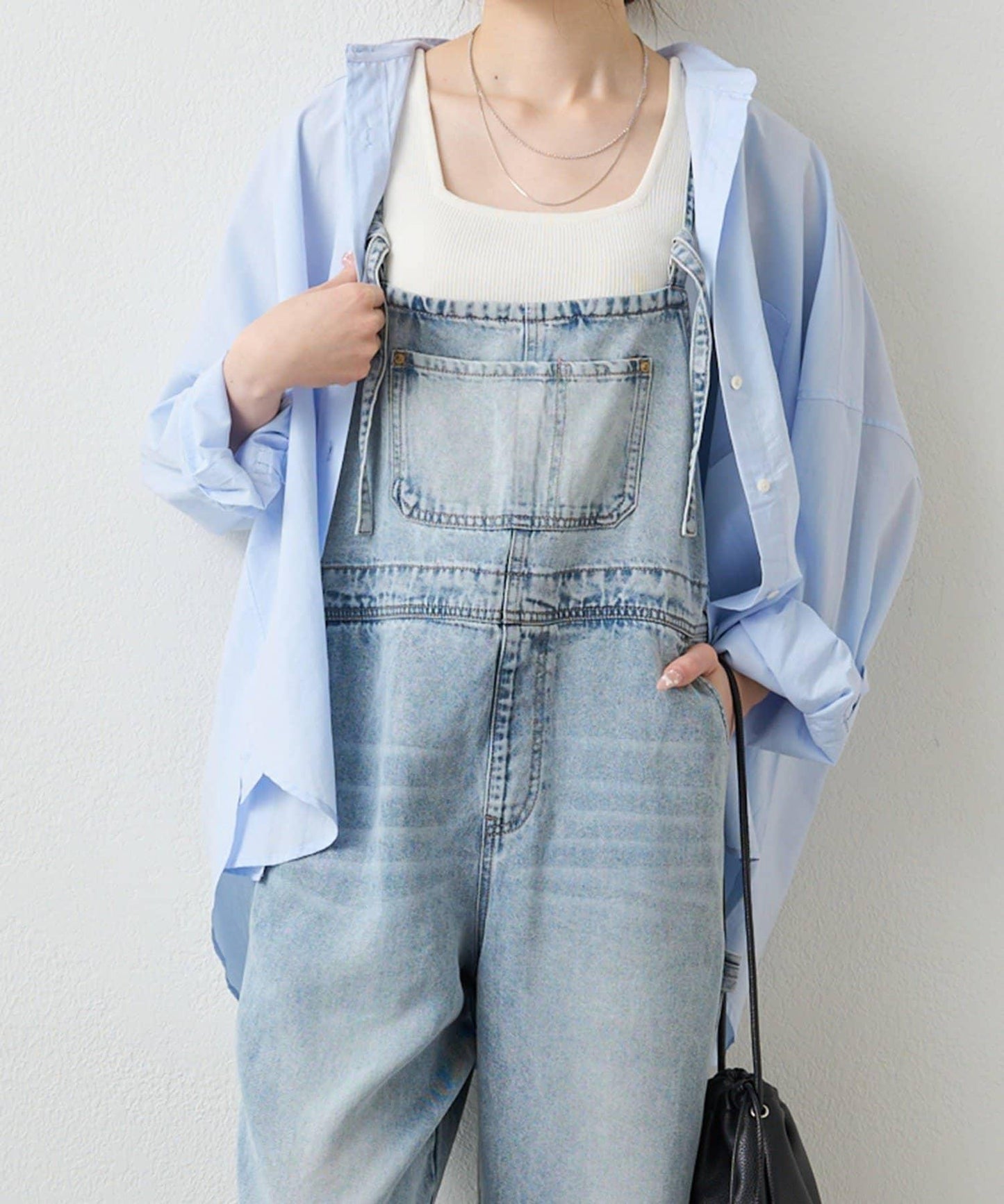 天絲混紡牛仔揹帶褲