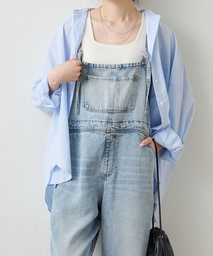 天絲混紡牛仔揹帶褲