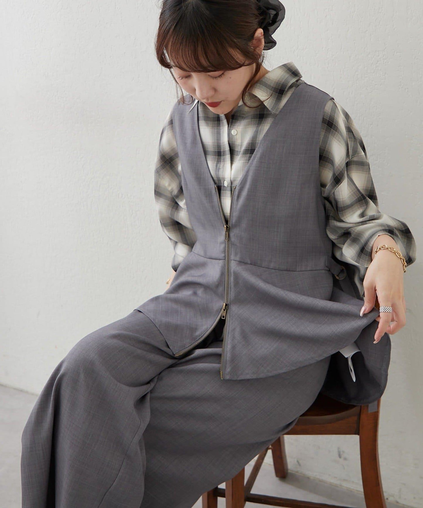 兩件套 WZIP 荷葉邊馬甲 闊腿褲套裝