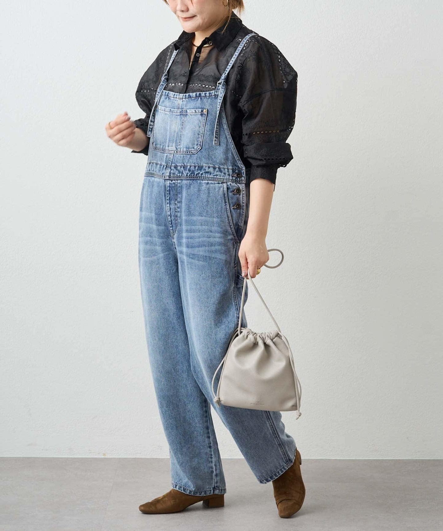 天絲混紡牛仔揹帶褲