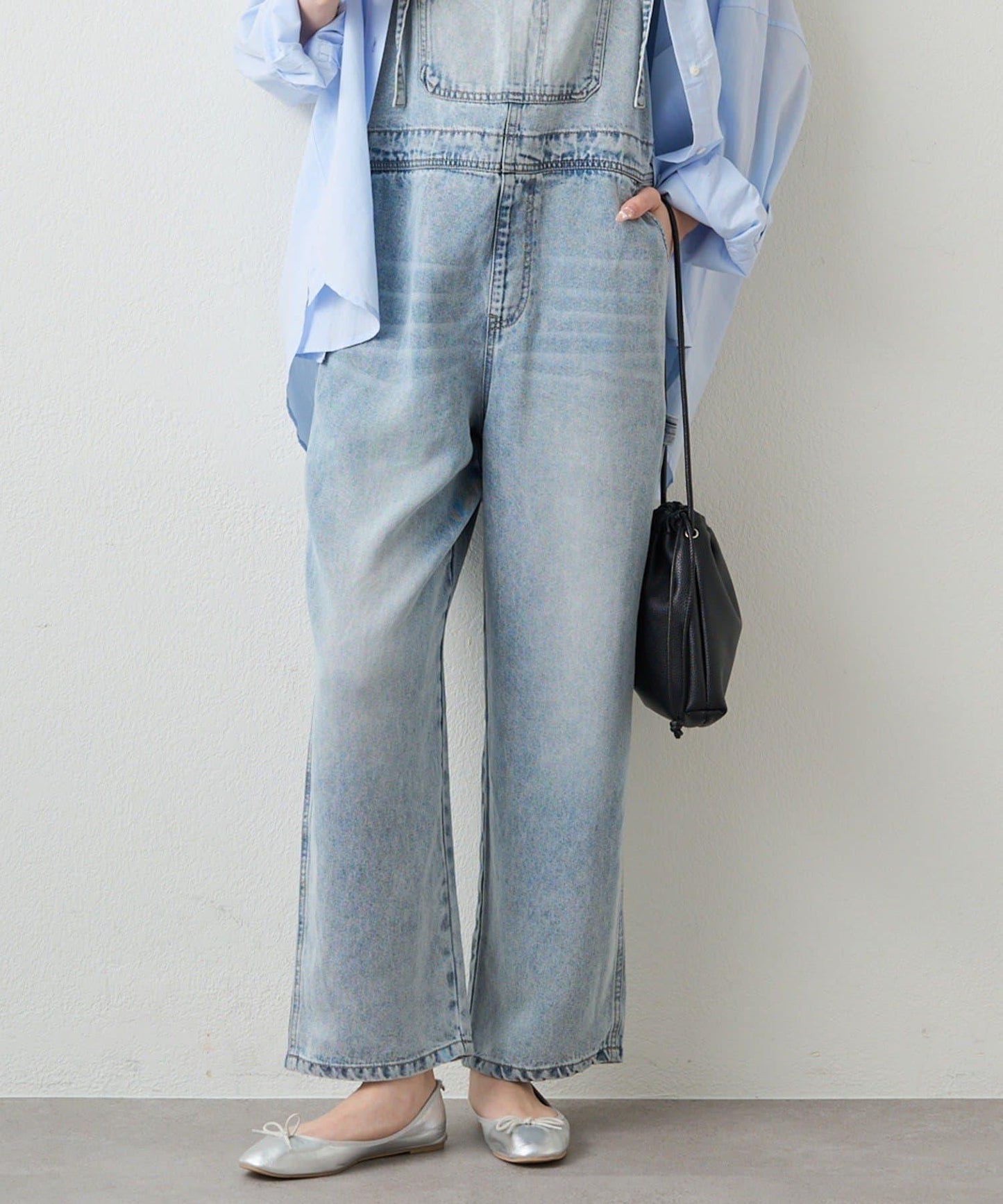 天絲混紡牛仔揹帶褲