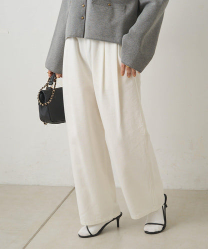 天絲混紡牛仔雙褶休閒褲