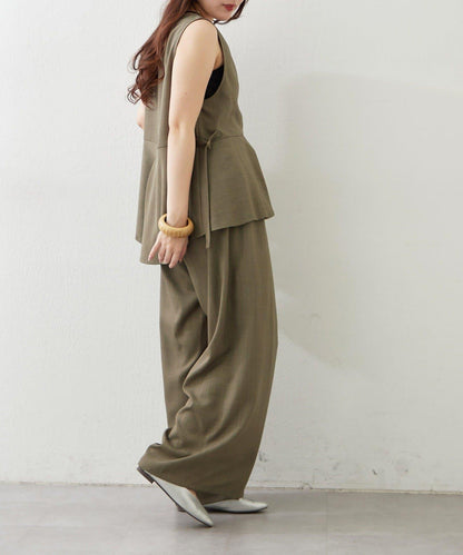 兩件套 WZIP 荷葉邊馬甲 闊腿褲套裝