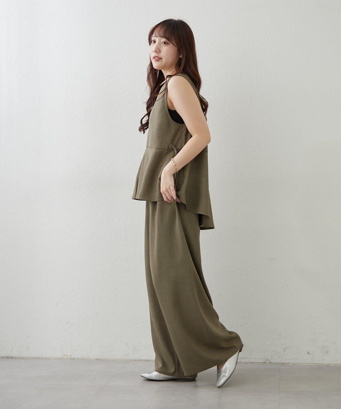 兩件套 WZIP 荷葉邊馬甲 闊腿褲套裝