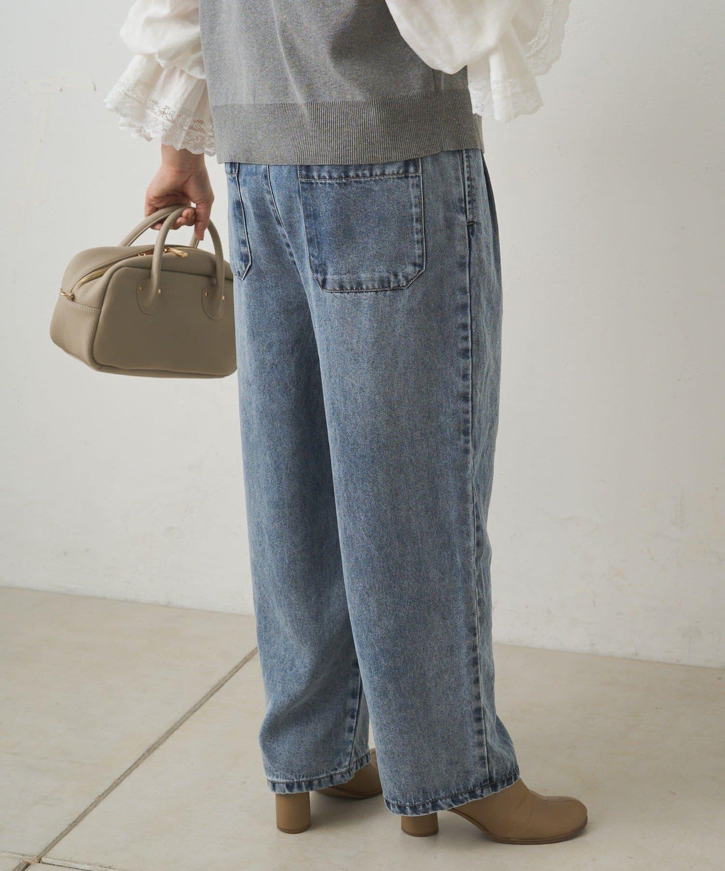 天絲混紡牛仔雙褶休閒褲