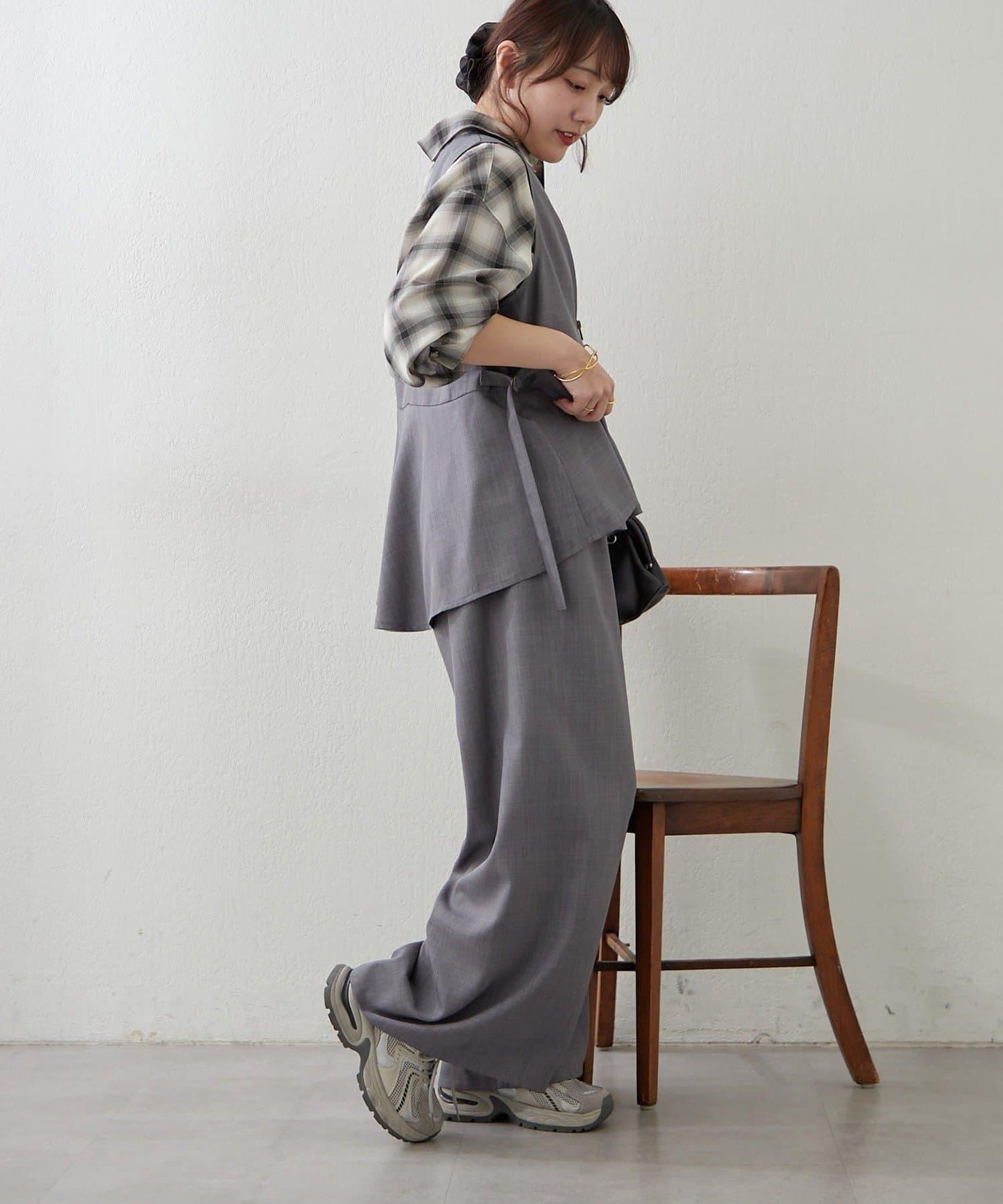 兩件套 WZIP 荷葉邊馬甲 闊腿褲套裝