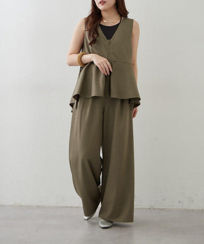 兩件套 WZIP 荷葉邊馬甲 闊腿褲套裝