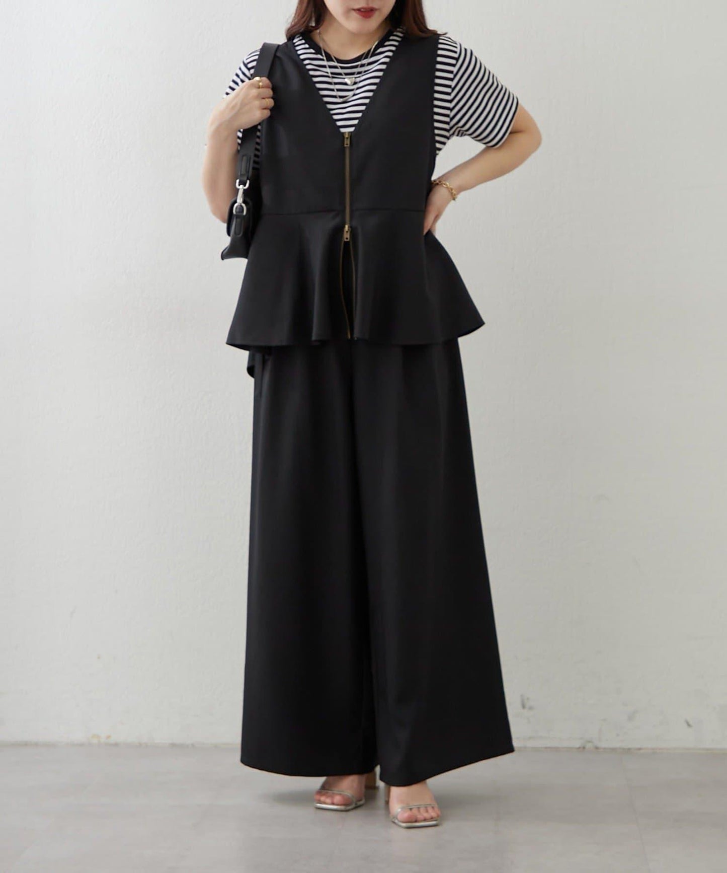 兩件套 WZIP 荷葉邊馬甲 闊腿褲套裝
