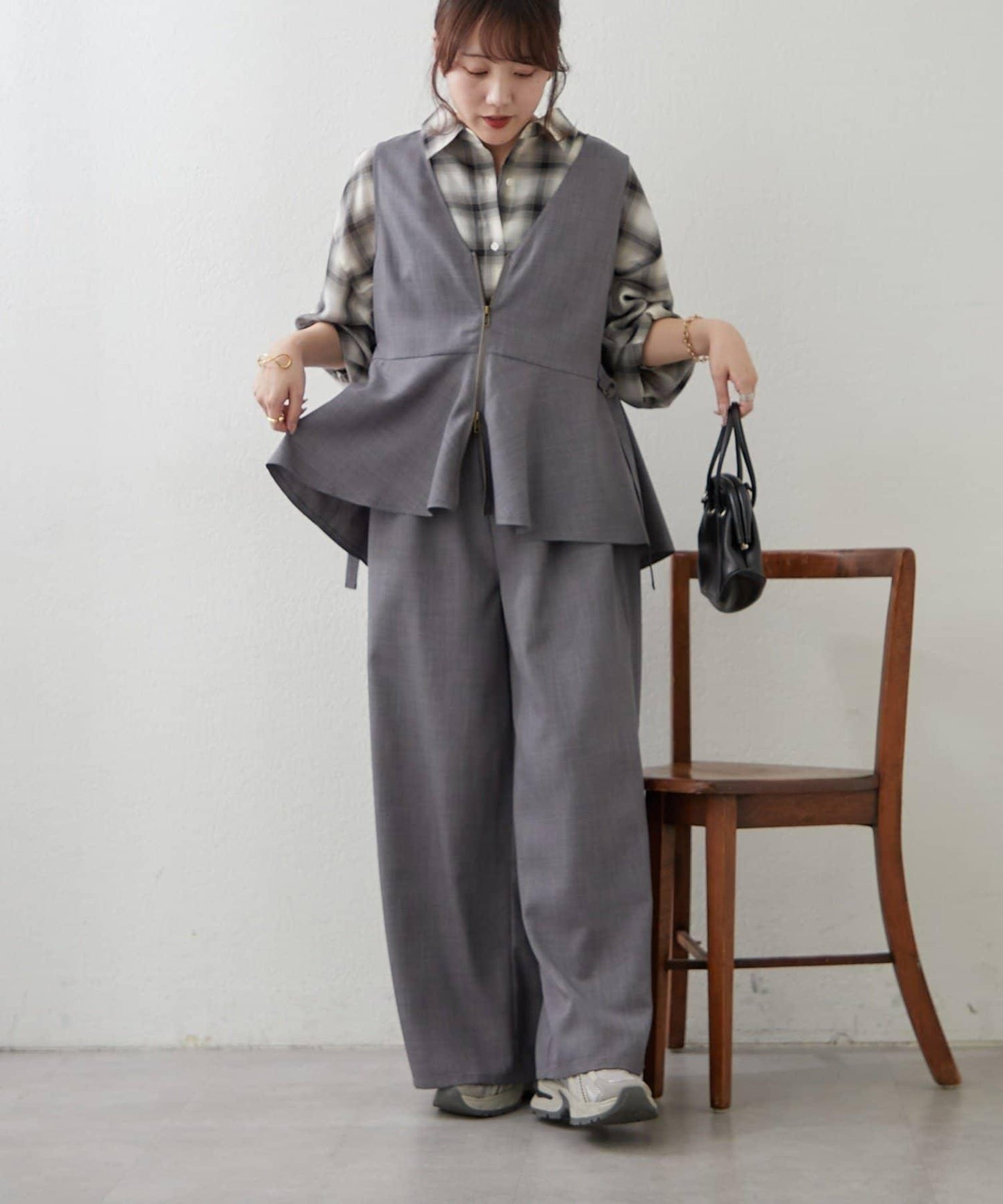 兩件套 WZIP 荷葉邊馬甲 闊腿褲套裝