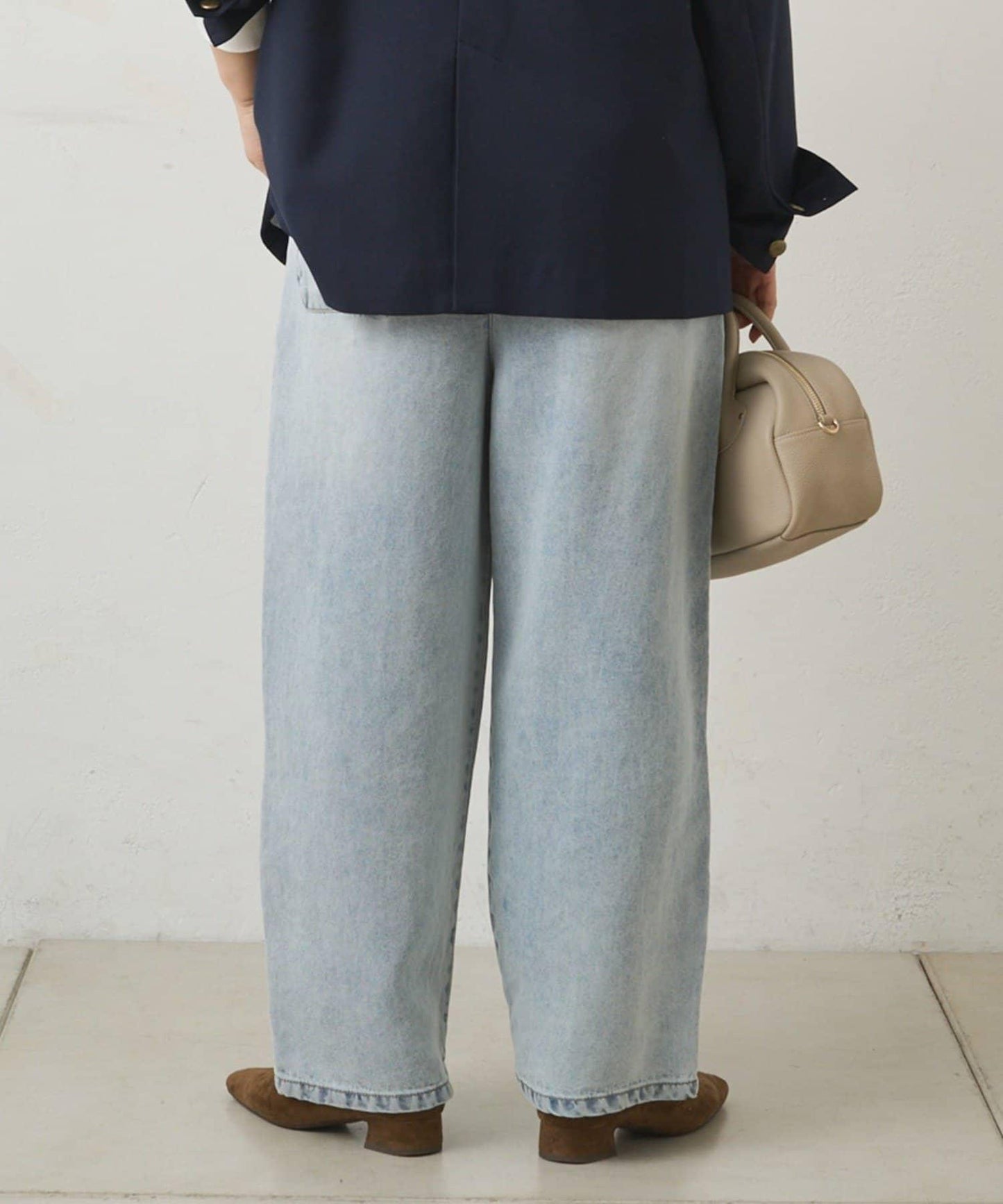 天絲混紡牛仔雙褶休閒褲