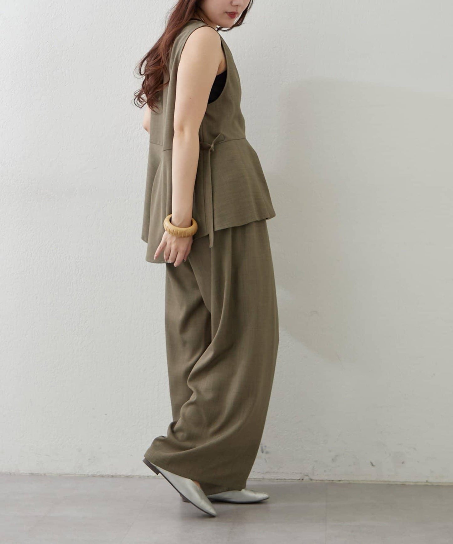 兩件套 WZIP 荷葉邊馬甲 闊腿褲套裝