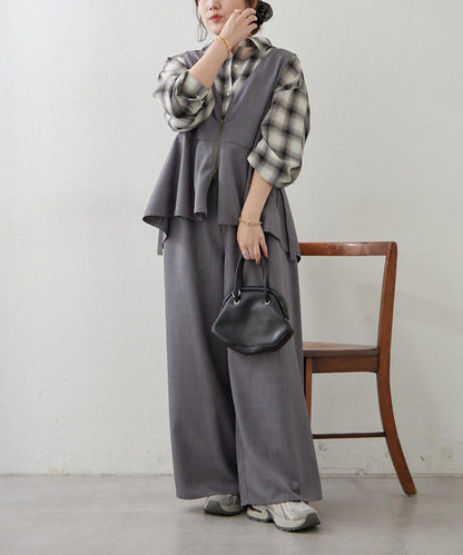 兩件套 WZIP 荷葉邊馬甲 闊腿褲套裝