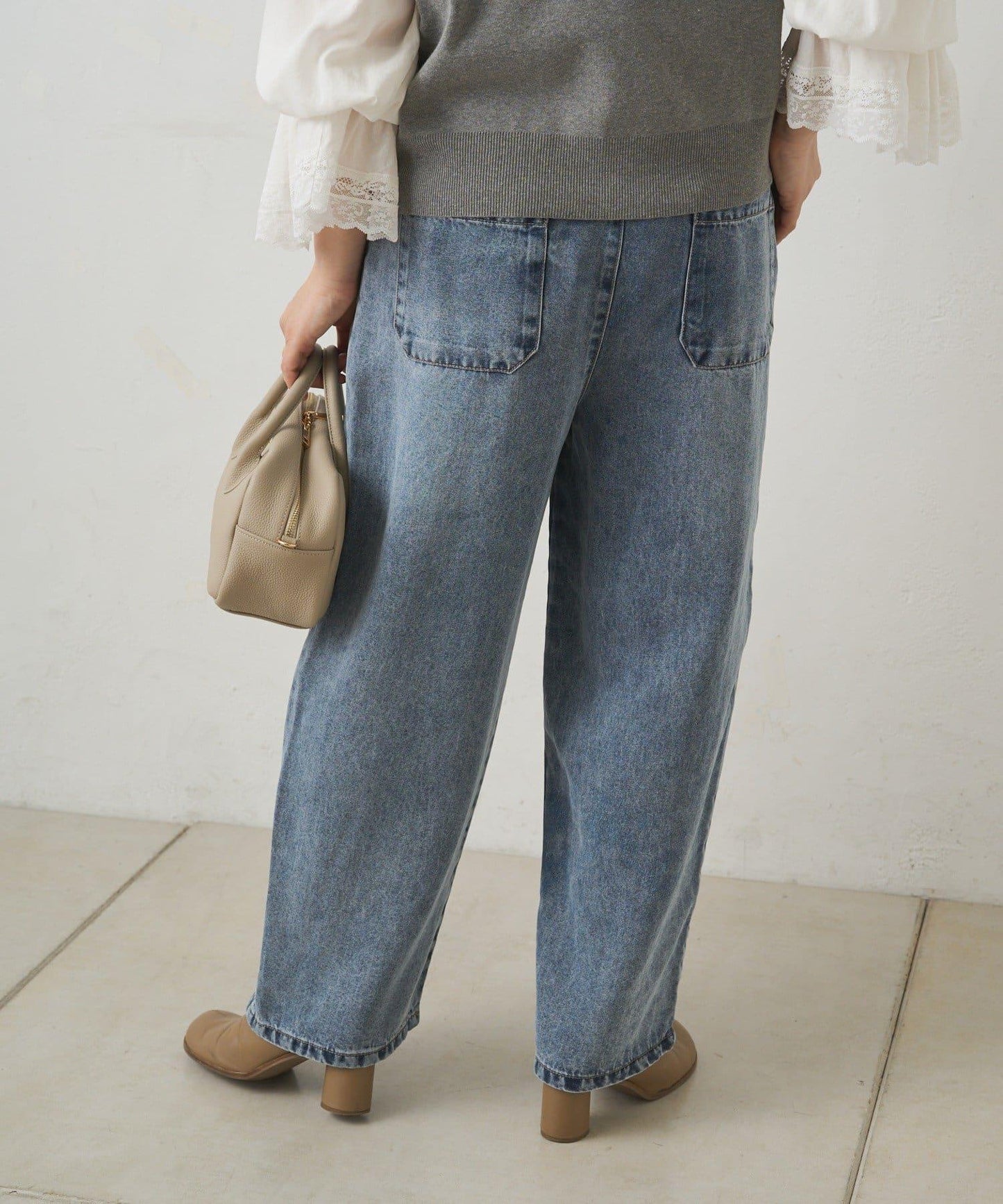 天絲混紡牛仔雙褶休閒褲