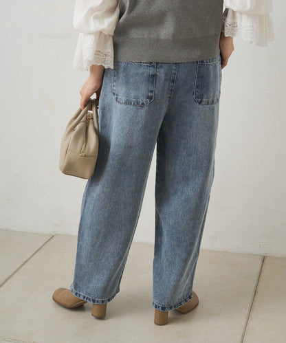 天絲混紡牛仔雙褶休閒褲