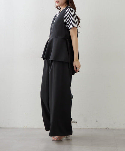 兩件套 WZIP 荷葉邊馬甲 闊腿褲套裝