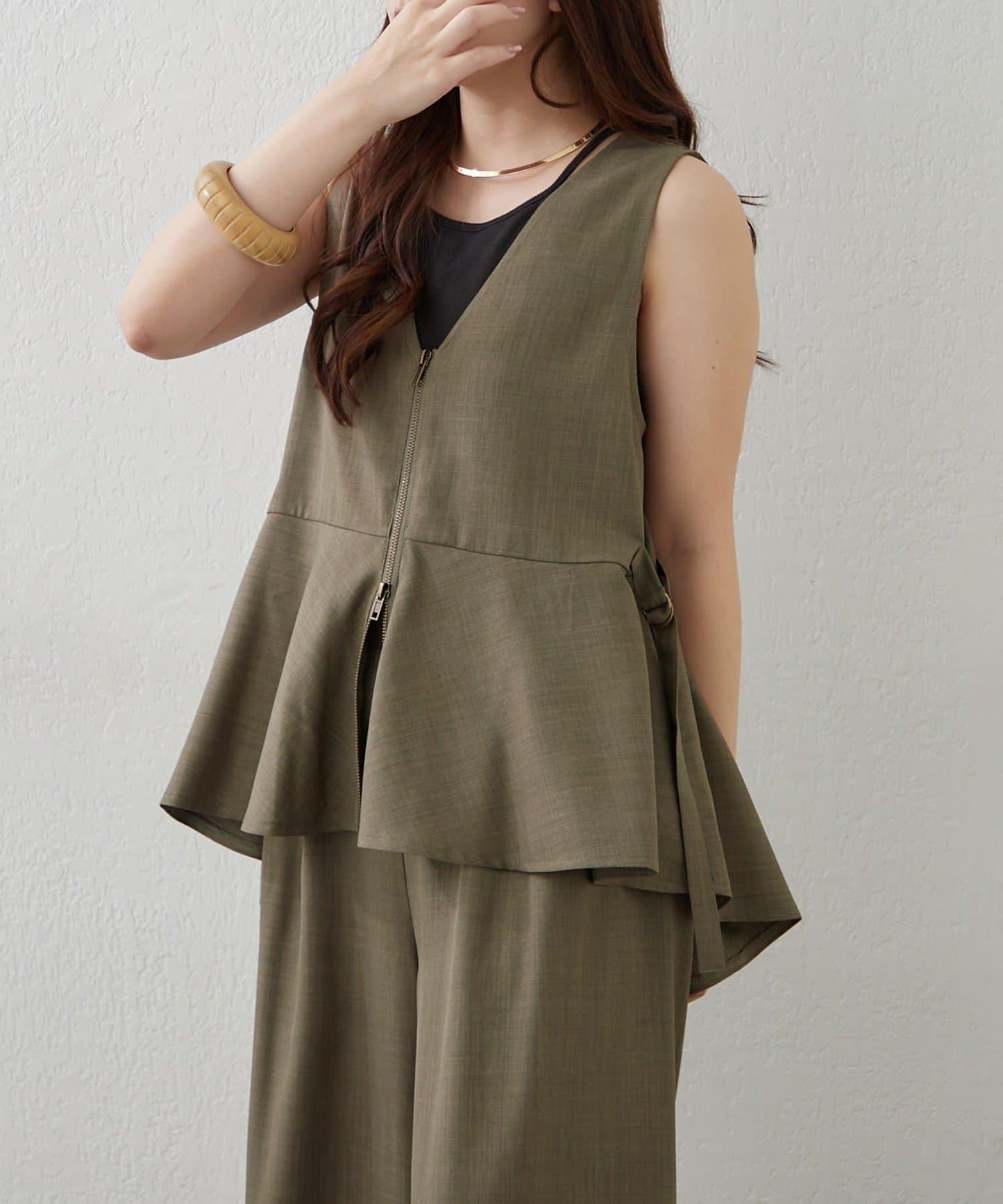 兩件套 WZIP 荷葉邊馬甲 闊腿褲套裝