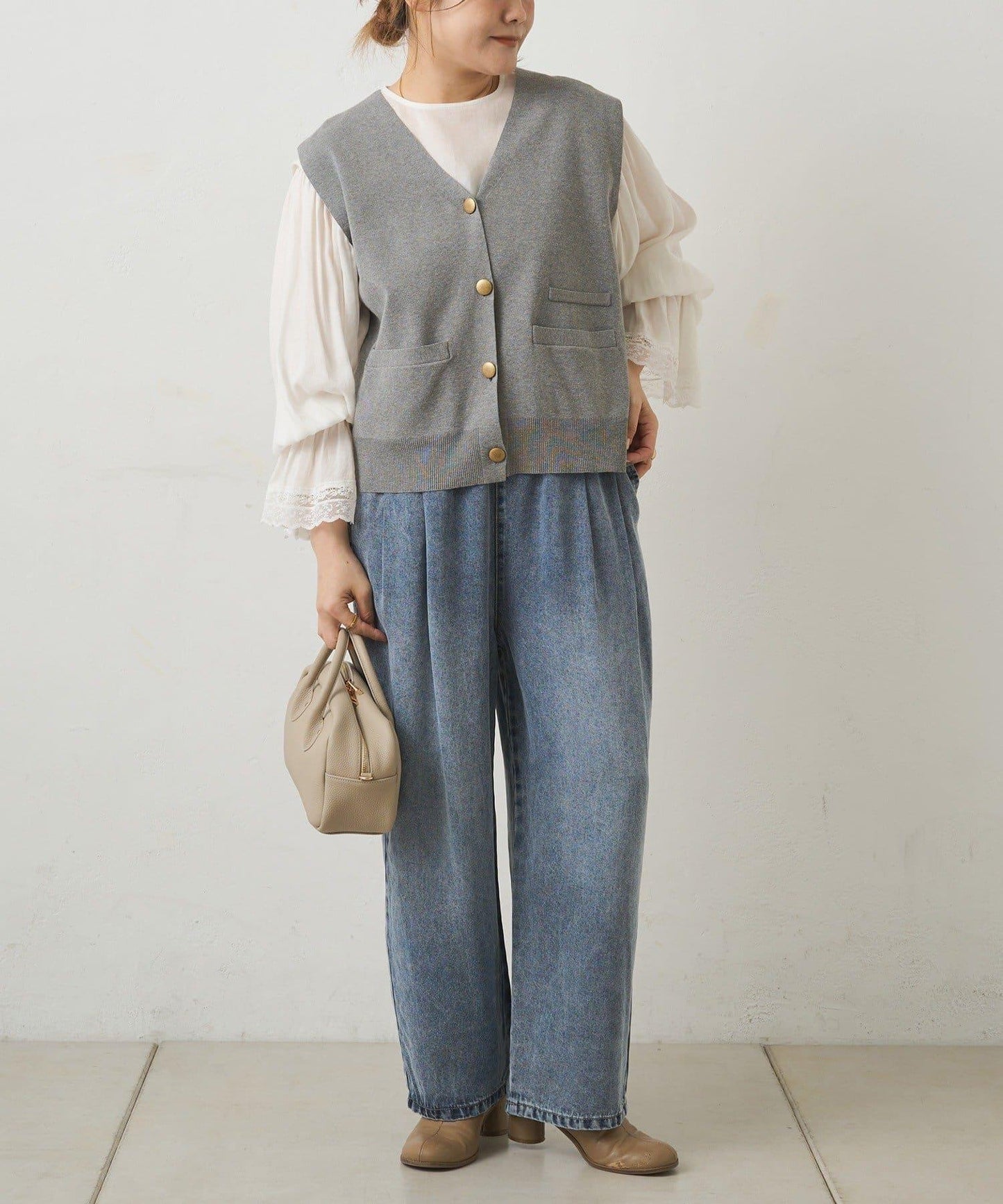 天絲混紡牛仔雙褶休閒褲