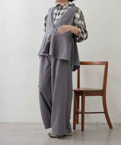 兩件套 WZIP 荷葉邊馬甲 闊腿褲套裝