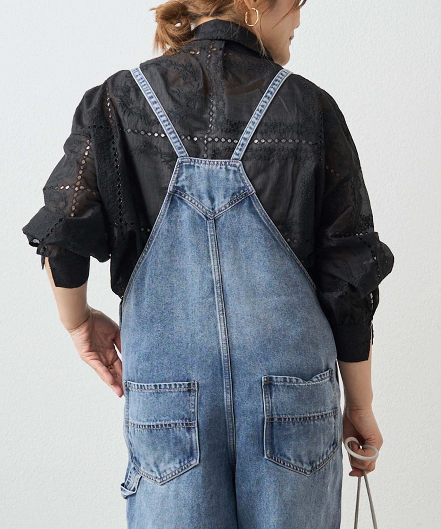 天絲混紡牛仔揹帶褲