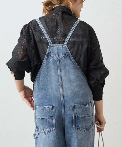 天絲混紡牛仔揹帶褲