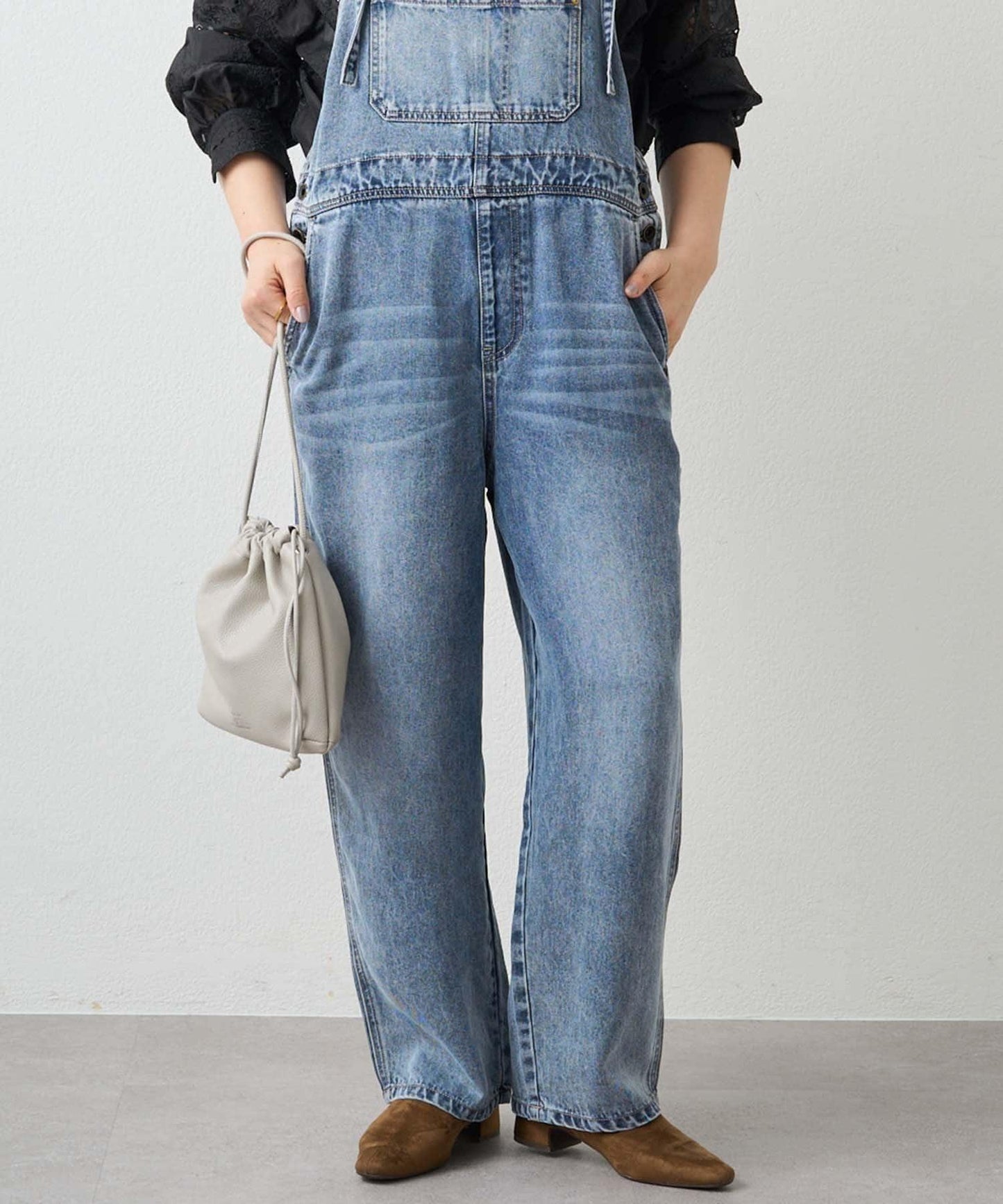 天絲混紡牛仔揹帶褲