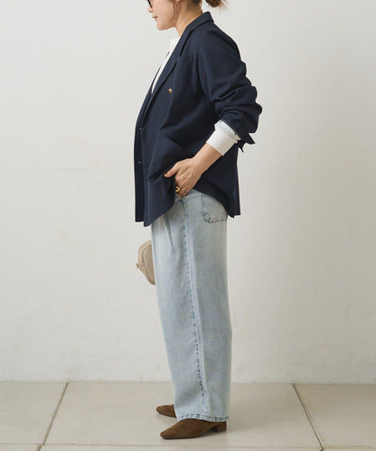 天絲混紡牛仔雙褶休閒褲