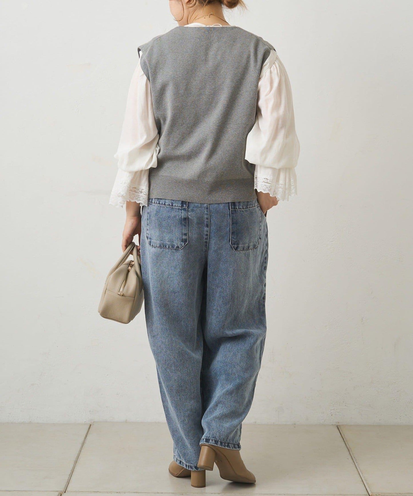 天絲混紡牛仔雙褶休閒褲