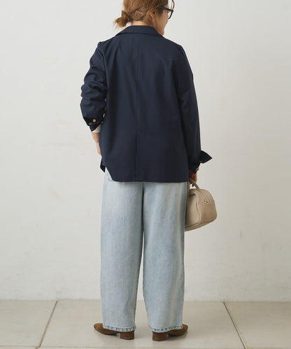 天絲混紡牛仔雙褶休閒褲