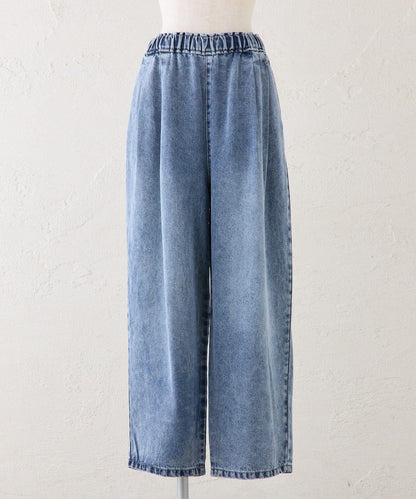 天絲混紡牛仔雙褶休閒褲